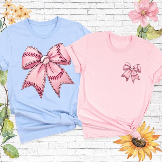 Softball Bow Shirt, Baseball Coquette Tees, Pink Bow Softball Shirt, Baseball Mom Shirts, Baseball Softball Shirt, Girls Baseball Tshirt