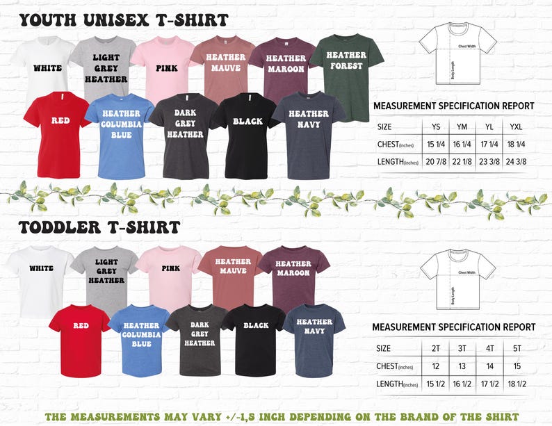 a t - shirt size guide for a youth's t - shirt