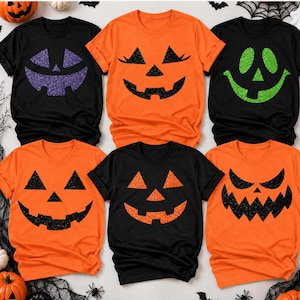 Glitter Pumpkin Face Shirt Sparkle Halloween Face Shirt Sparkly Halloween Fall Shirt Glitter Halloween Party Tee Glitter Funny Face Shirt