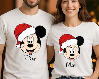 Christmas Disney Shirts Mickey Minnie Custom Xmas Tee Santa Hat Matching Christmas Mom Dad Shirt, Cute Disney Grandma Grandpa Christmas tee