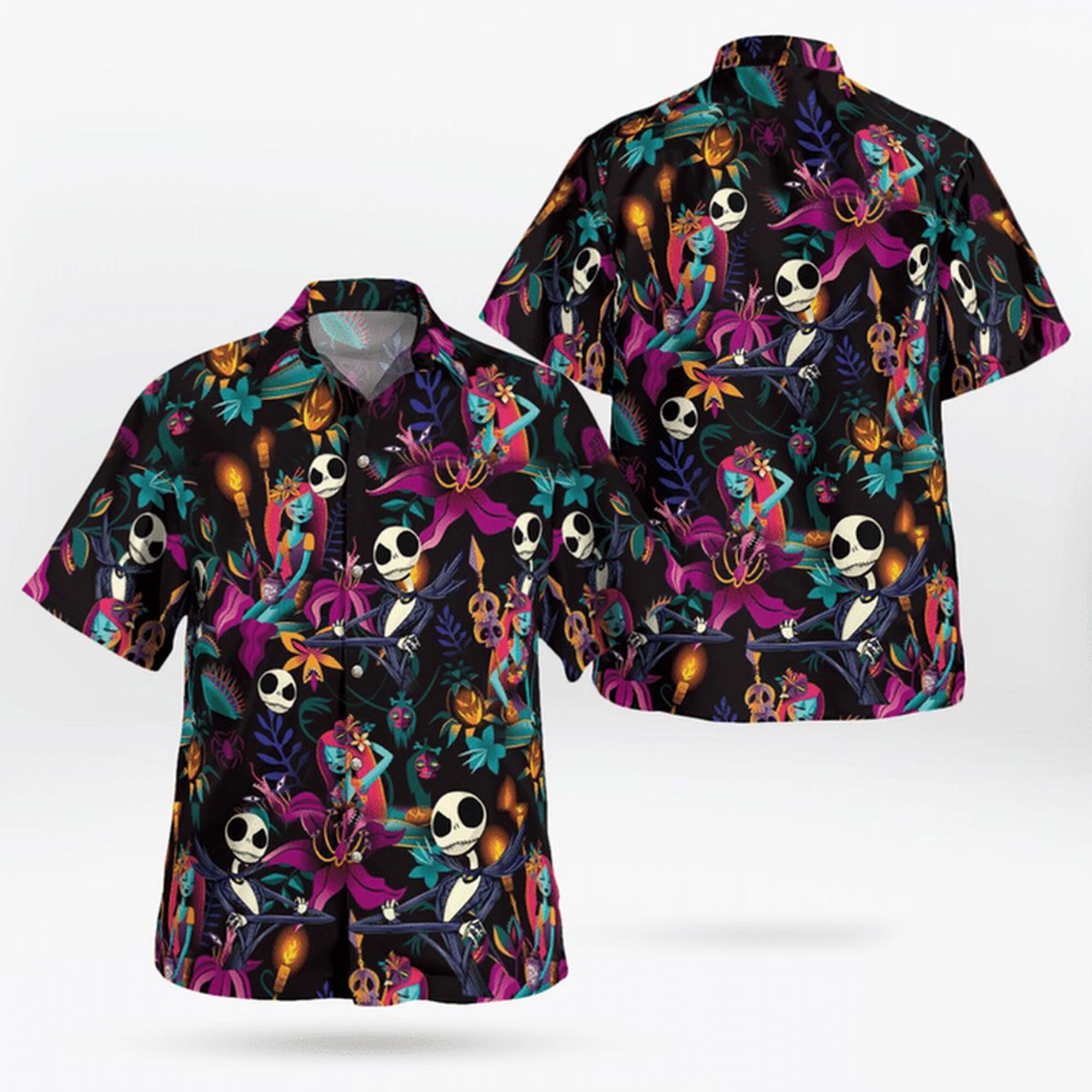 Jack Skellington & Sally Halloween Horror Movie Hawaiian Shirt Jack Skellington & Sally Halloween Horror Movie Hawaiian Shirt