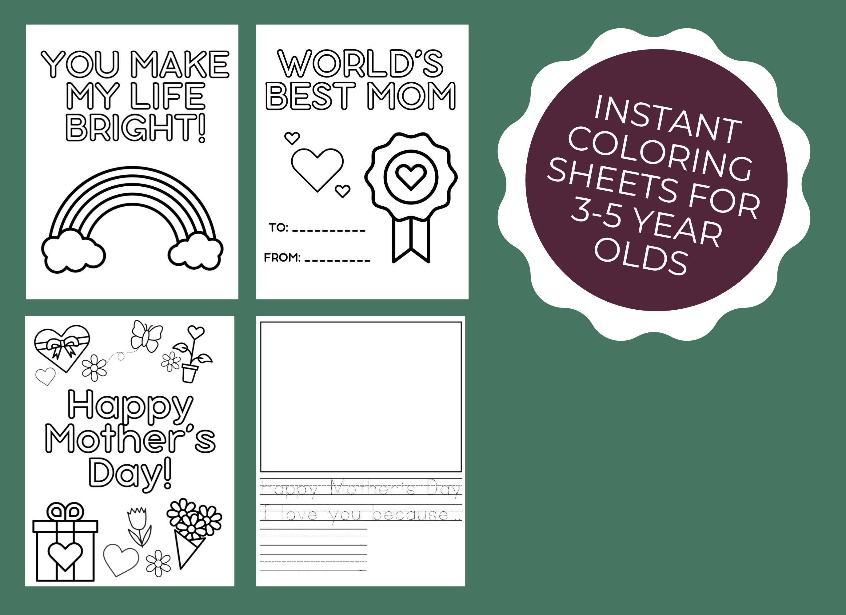 MOTHERS DAY COLORING Instant Download Printable Mothers Day Coloring ...
