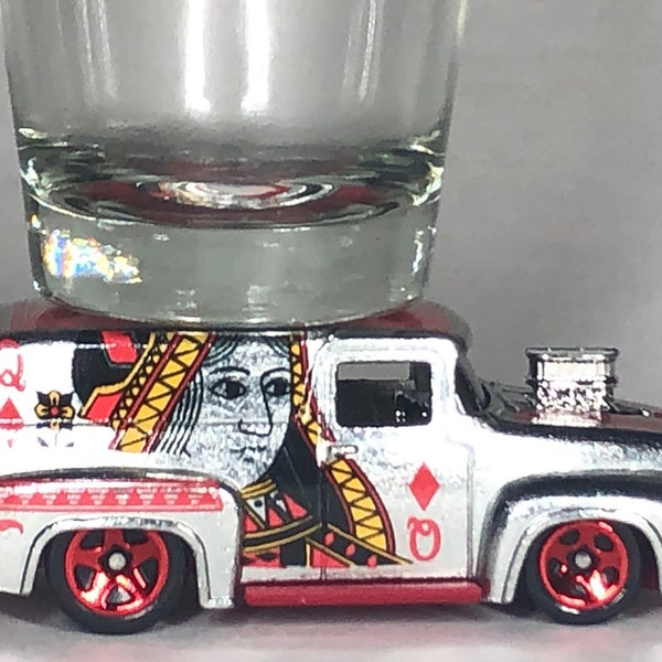 The ORIGINAL Hot Shot, Classic Hot Rods, Shot Glass, '56 Ford F-100 Panel Truck, Chrome, Silver, Queen of Diamonds, Hot Wheels