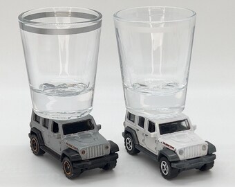 The ORIGINAL Hot Shot, Shot Glass, '18 Jeep Wrangler JL 4DR, Silver or White Die Cast cars, Jeep Gift