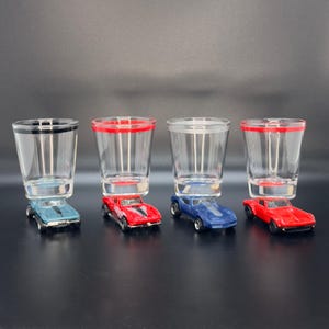 The ORIGINAL Hot Shot Shot Glasses, You Choose, &#39;63, &#39;64, &#39;65 & &#39;75 Chevy Corvette Stingray Shot Glasses, Die Cast Cars, Corvette Gifts