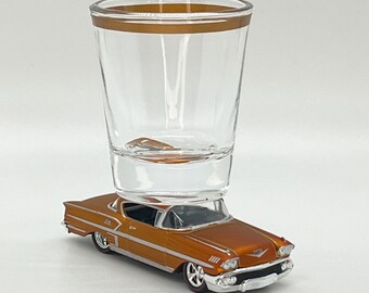 The ORIGINAL Hot Shot shot glass, Classic Oldie, '58 Chevy Impala, Met. Copper, M2 machine vehicle