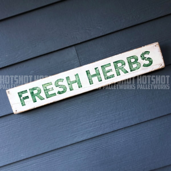 Fresh Herbs, Vintage-looking upcycled wood sign, hand made, hand painted