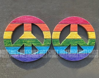 Rainbow Peace Symbol Wooden Sign, Gay Pride, LGBTQ, Vintage-looking Hand Made, Hand Painted Sign