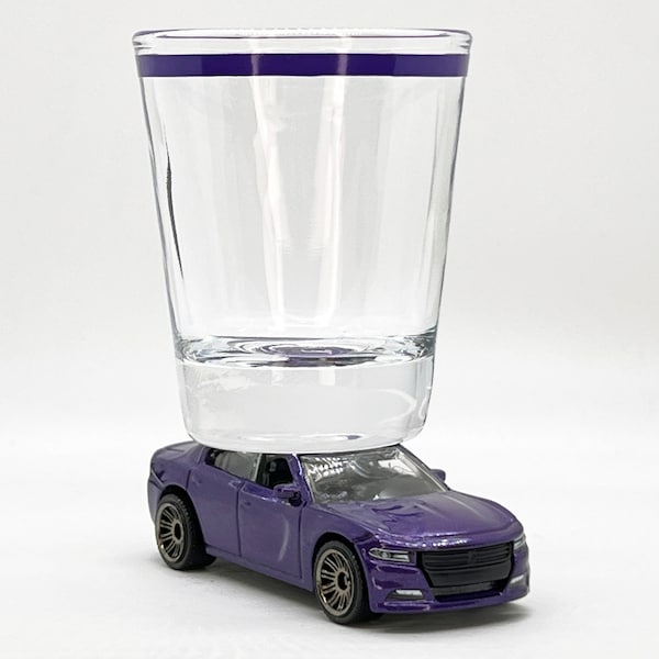 the ORIGINAL Hot Shots Shot Glass, '18 Dodge Charger, Matchbox car