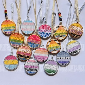 LGBTQ Pride Flag Ornaments, 2-Sided, Hand Painted, Decoupaged, Wooden Circle, Rainbow Gay Pride,Transgender