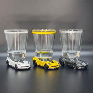 The ORIGINAL Hot Shot Shot Glasses, You Choose, Chevy Corvette & C7 Z06 Shot Glasses, Die Cast Cars