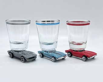 The ORIGINAL Hot Shot Shot Glass, Chevy Corvette Stingrays & Roadster, Hot Wheel cars, You Choose