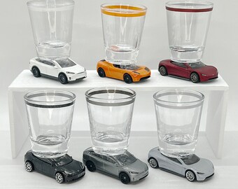 the Original Hot Shot, shot glass, Tesla Model X, Model 3 and Roadsters, You Choose, Matchbox, Hot Wheel cars