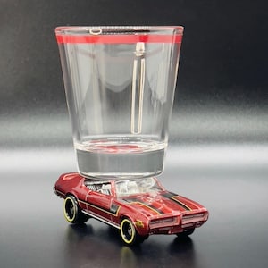 The ORIGINAL Hot Shot Shot Glass, &#39;69 Pontiac GTO shot glass, the Judge, Die Cast Car