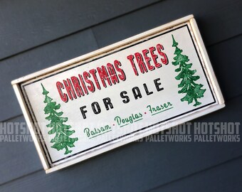 Christmas Trees For Sale, Framed, Vintage-looking upcycled wood sign, hand made, hand painted