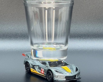 The ORIGINAL Hot Shot Shot Glasses, Chevy Corvette C8R Shot Glass, Die Cast Car, Corvette Gift