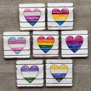 Pride, Rainbow, Bisexual, Pansexual, Transgender, Non-Binary Flag, Heart, LGBTQ, Mini Sign, upcycled wood, hand made, hand painted