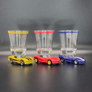 the ORIGINAL Hot Shot Shot Glass, You Choose '96 & '97 Dodge Vipers RT/10, Red, Blue and Yellow, Die Cast Cars, Viper Gift