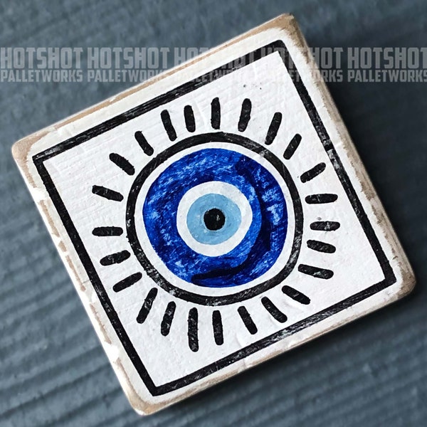 Evil Eye, Nazar, Mini Sign, Vintage-looking upcycled wood sign, hand made, hand painted