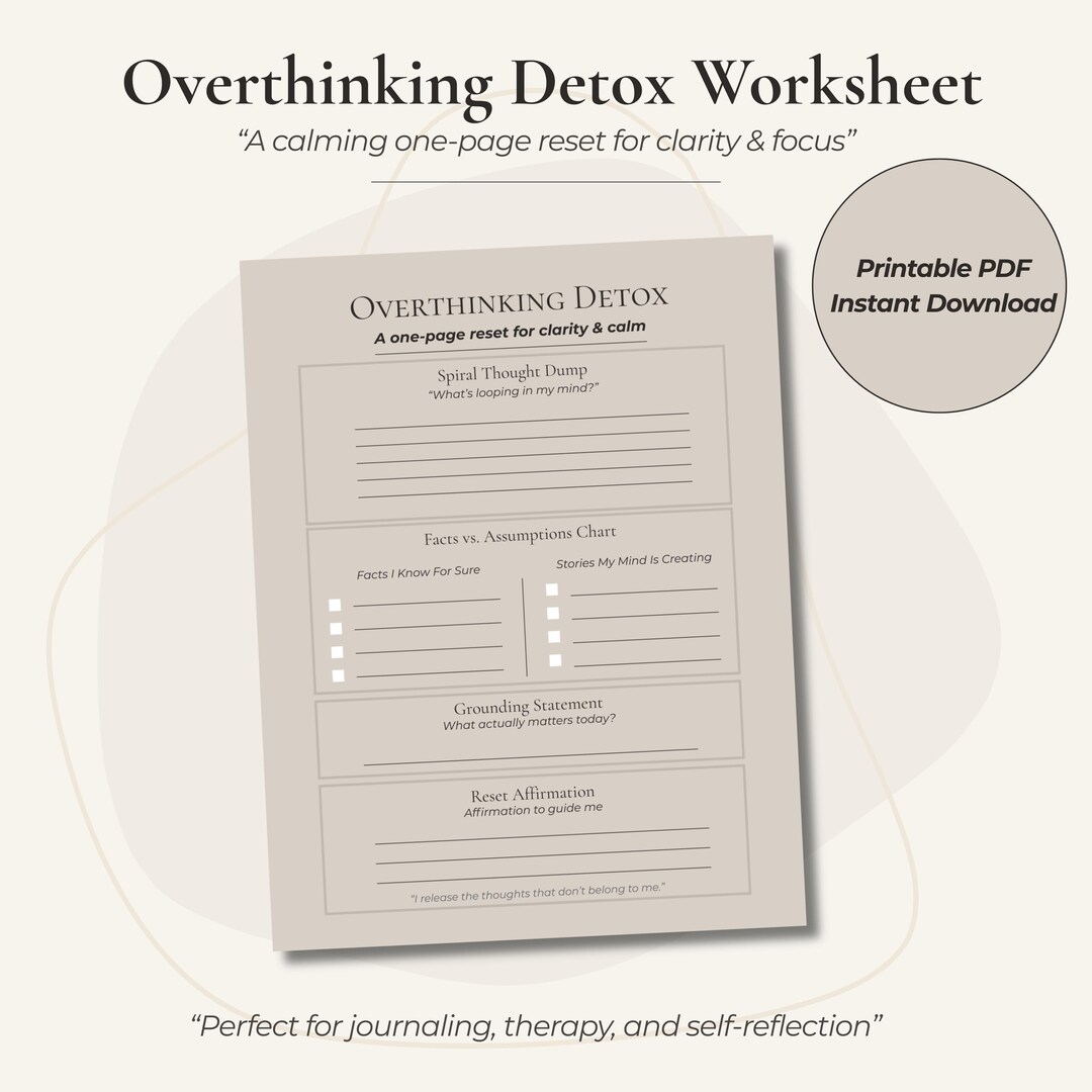 Overthinking Detox Printable Worksheet | Mental Clarity PDF | Anxiety ...