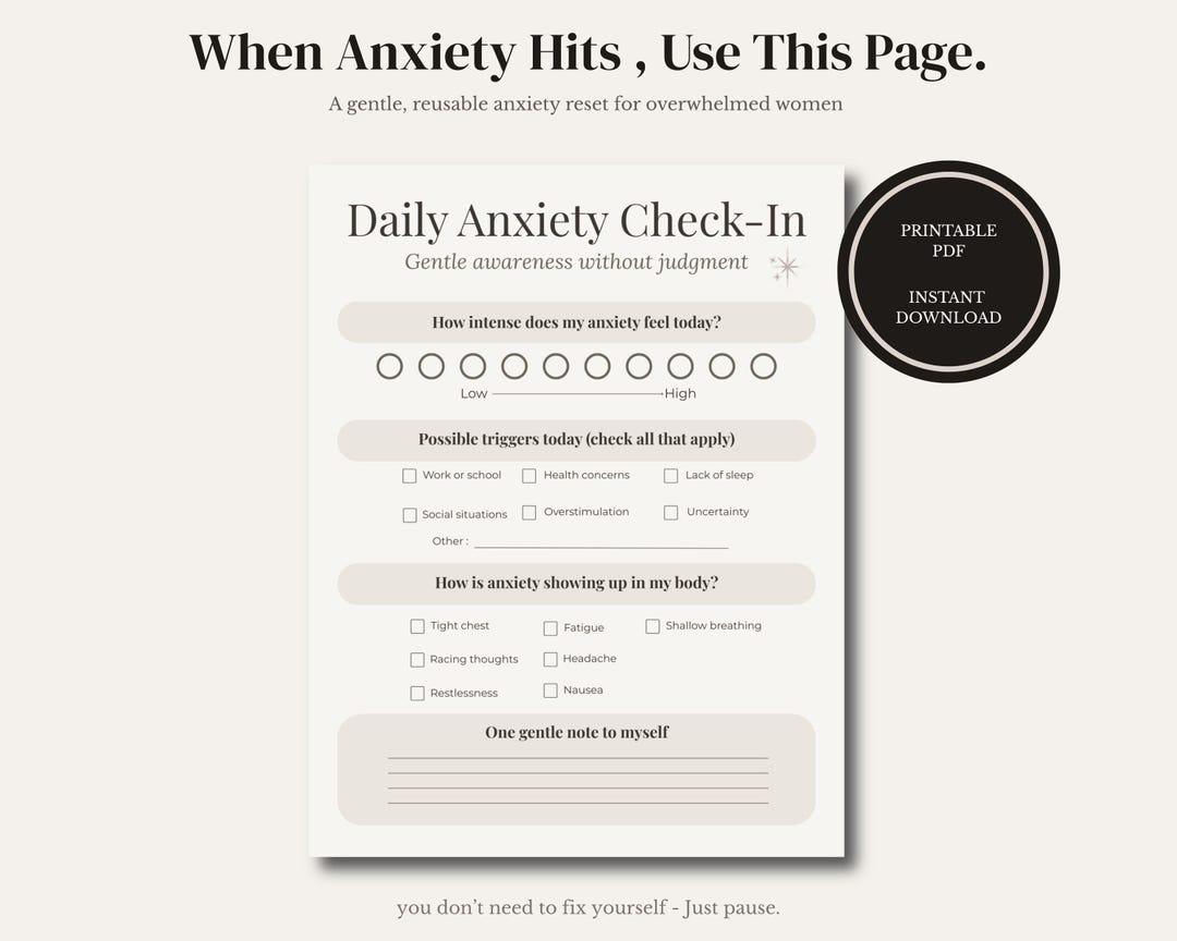 Daily Anxiety Reset Page | Anxiety Check-in Printable PDF | Mental ...