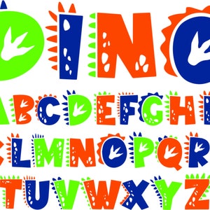 Paquete SVG de fuentes de dinosaurios, alfabeto de dinosaurios SVG, letras de dinosaurios, fuente de dinosaurios png, dinosaurio svg, fuente dino SVG, fuente de bebé dino svg,