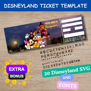 Plantilla de boleto sorpresa de Disneyland imprimible, regalo de boleto, boleto editable de Canva, boleto de viaje de vacaciones, revelación sorpresa, descarga instantánea,