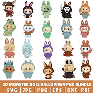 Labubu SVG Bundle | Cute Labubu Clipart PNG | Kawaii Monster SVG | Labubu Vector Files for Cricut Silhouette | Digital Download