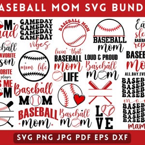 Baseball Mom SVG Bundle | Pliki do cięcia Sports Mom | Projekty koszulek na dzień gry | Softball Mom SVG | Pliki Cricut Silhouette PNG DXF. Natychmiastowe pobranie