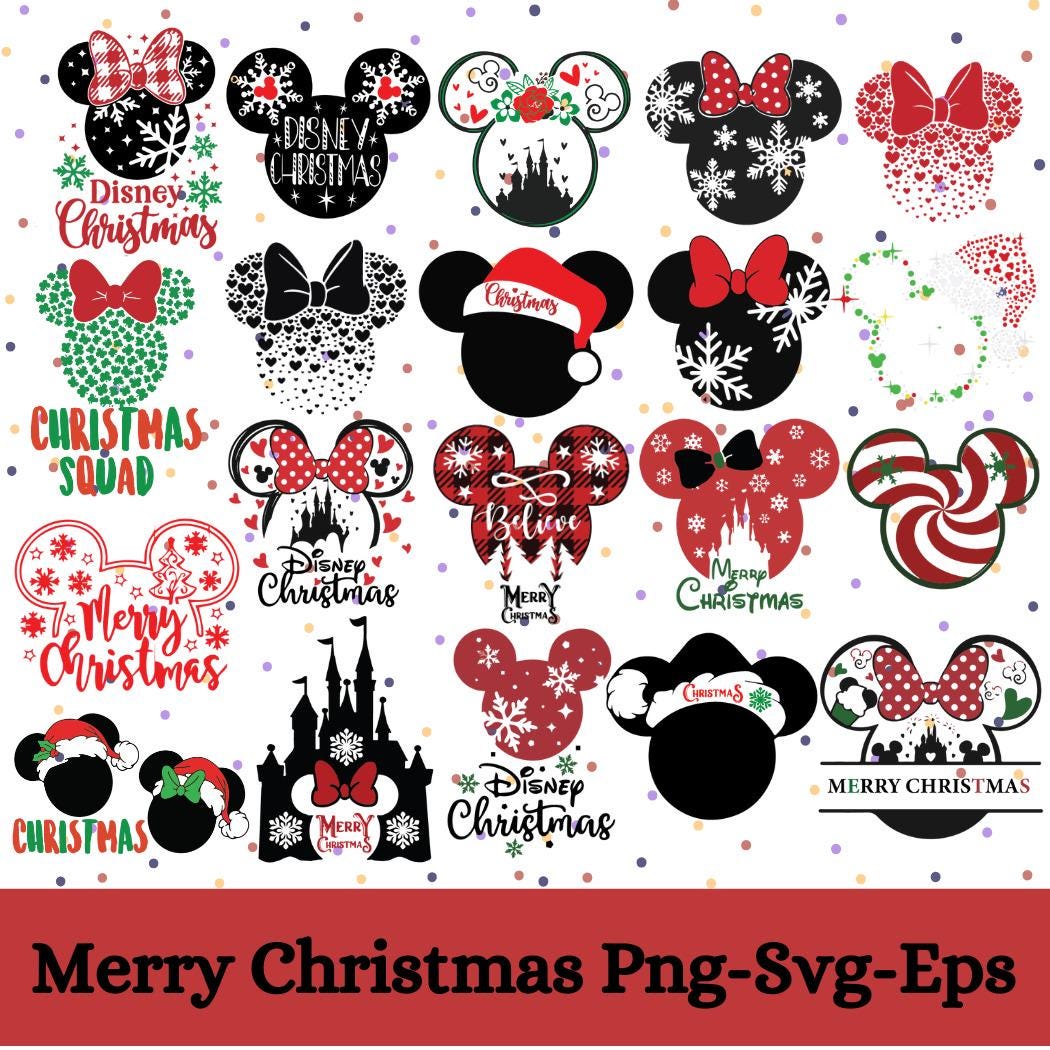 Merry Christmas Mouse SVG Bundle | Disney Inspired Christmas Friends SVG | Holiday Season Mickey SVG | Disneyland Christmas Clipart Png
