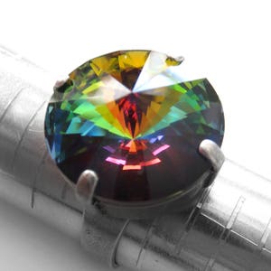Rainbow Crystal Ring with Round Rivoli Vitrail Medium Crystal, Sparkly Colorful Rainbow Ring - LGBTQ Pride, Gay Pride, Queer Pride