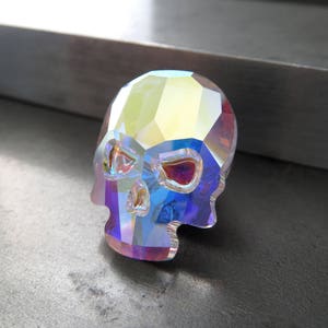 Small Sparkly Crystal Skull Pin - Iridescent Crystal Skull Tie Tack, Skull Magnet, Skull Tie Pin, Groomsmen Gift - Pastel Rainbow Skull Pin
