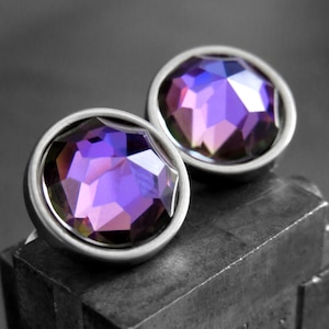 SUPERNOVA - Large Purple Blue Stud Earrings - Sparkling Colorful Crystal Studs, Extra Large Crystal Studs, Unisex Womens Mens Post Earrings