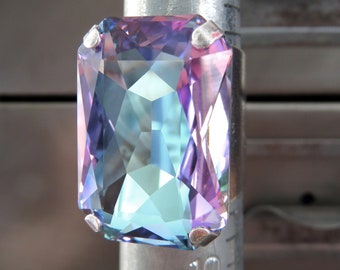 WATERCOLOR - Large Pastel Crystal Ring in Romantic Lilac, Purple, Aqua, Seafoam Mint - Romantic Spring Jewelry - Light Vitrail Crystal 4627