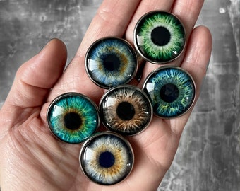 Realistic Eyeball Pin Button - 6 Colors Available - Grey Green Aqua Blue Brown Eyeball Pins - Fun Halloween Gift Teenage Boy Girl Teen