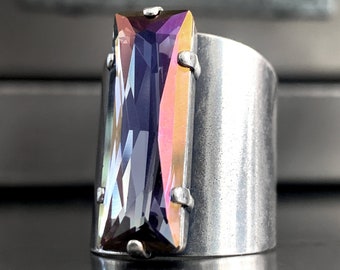 ENIGMA - Unisex Ring with Mystical Multicolor Crystal - Smoke Grey, Gold, Violet, Blue, Purple Crystal Ring - LIMITED EDITION Crystal Ring