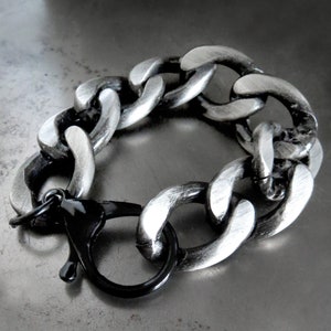 ICON - Thick Chunky Chain Bracelet . Distressed Black Silver Chain Bracelet for Men and Women - Unisex Silver Chain Bracelet, Unisex Jewelry