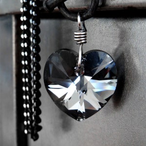 TOUGH LOVE V2 - Black Crystal Heart Pendant Necklace, Black Gunmetal Chain, Edgy Dark Romantic Gothic Goth Valentine&#39;s Day Gift for Her