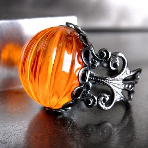 Orange Halloween Pumpkin Ring, Fun Halloween Ring Gift for Teen, Pumpkin Lover Gift, Black Adjustable Ring, Trick or Treat Gift Teen Girl