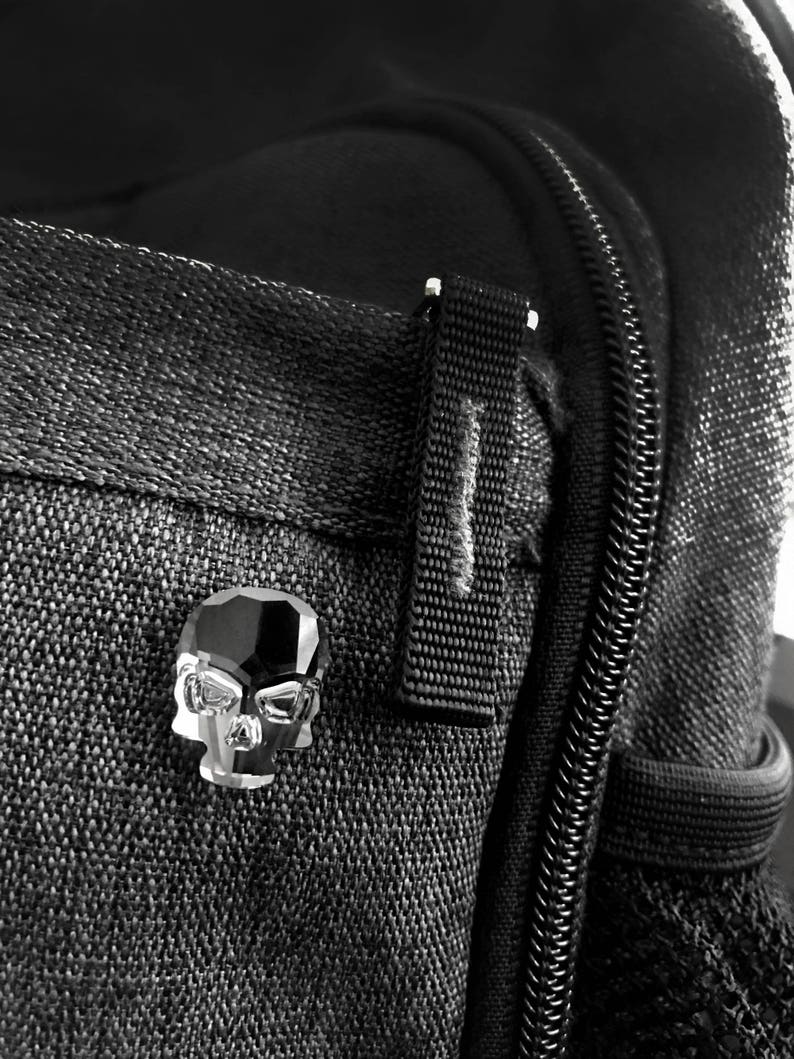 Small Black Crystal Skull Pin Black Skull Tie Tack, Crystal Skull Pin, Black Skull Magnet, Unisex Skull Jewelry, Secure Locking Back image 3