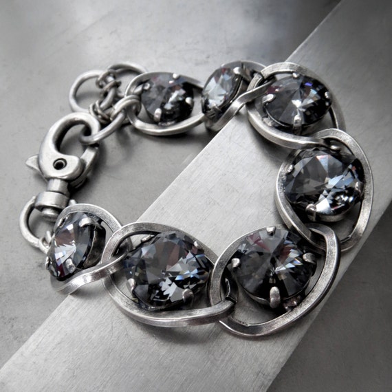 Vintage Chunky Weighted Black gunmetal Bling Chain Bracelet Silver Multi Chunky Chains Bracelet• Heavy Stainless Steel  main image 4