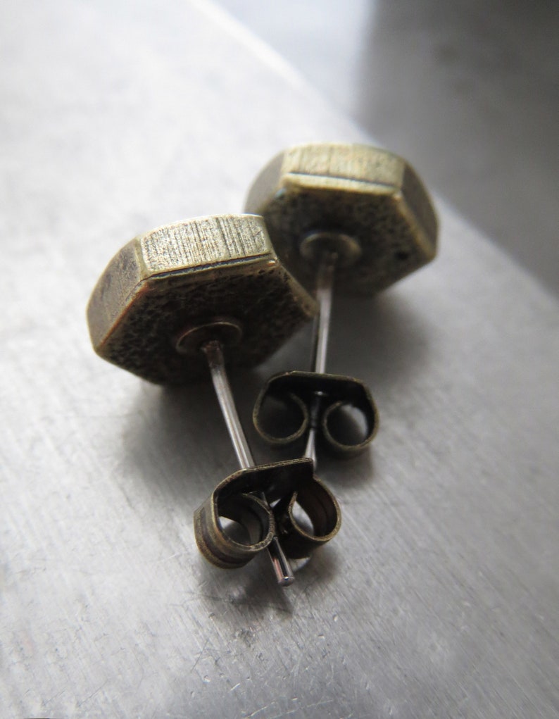 OLD GOLD Mens Hex Nut Stud Earrings With Metallic Gold Etsy