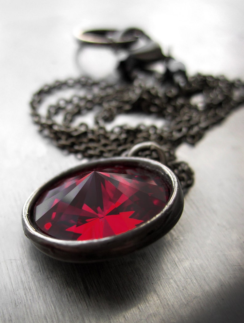 Blood Red Crystal Necklace Dark Red Rivoli Crystal Pendant | Etsy