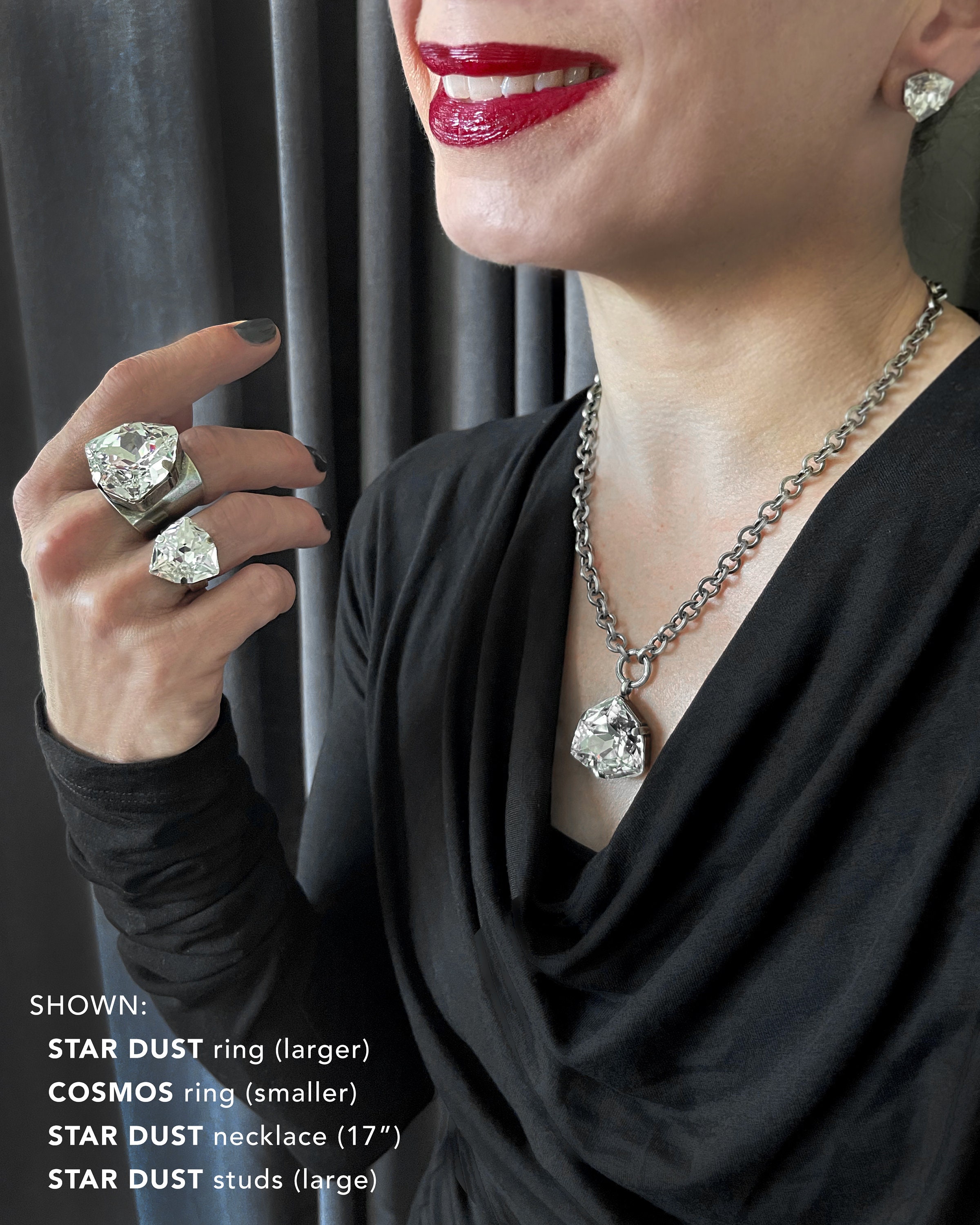 Star Rings With Triangle Design STAR DUST - Large Triangle Clear Crystal Ring - Modern Unisex ...