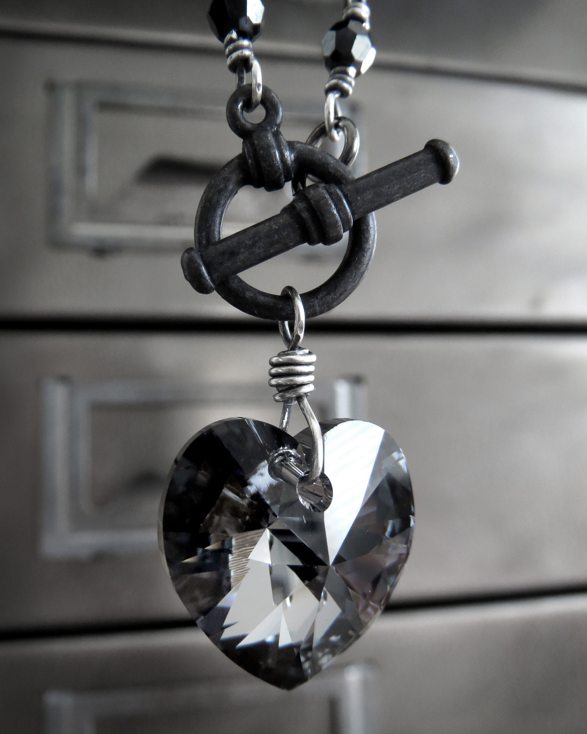 TOUGH LOVE V2 - Black Crystal Heart Pendant Necklace, Black