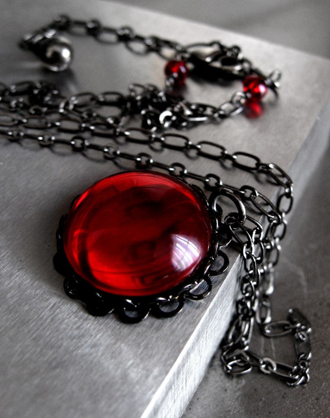 Passionate Blood Red Necklace with Vintage Red Glass Cabochon Etsy