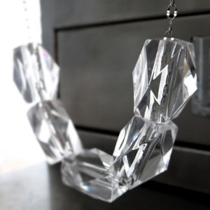 ICE CUBE - Long Clear Chunky Cube Necklace, Crystal Clear Acrylic Bead Necklace, Long Chain Necklace, Minimalist Modern Geometric Jewelry