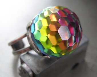 RAINBOW DISCO V2 - Rainbow Vintage Crystal Ball Ring, Vintage Vitrail Fireball Crystal, LGBTQ Pride Ring, Gay Pride Ring, Queer Pride Ring