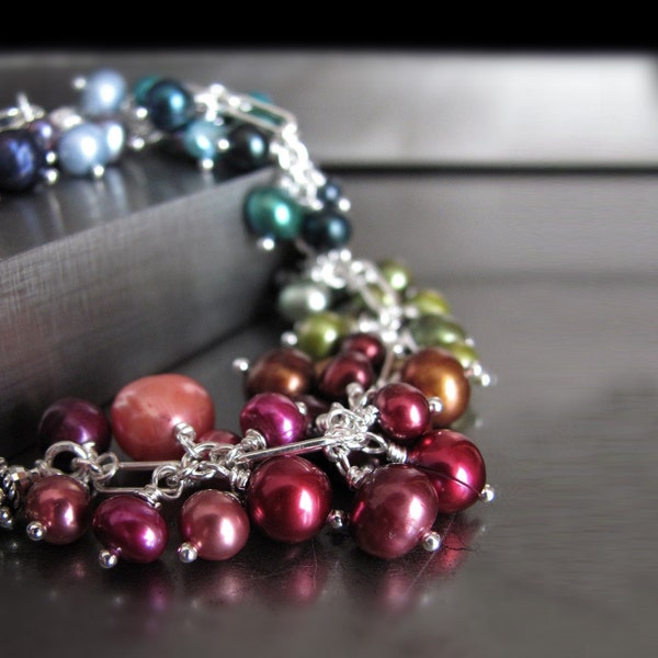 CUSTOM BRACELET for ANGELA: Freshwater Pearl Bracelet, Rainbow Multicolor Pearls, Red, Pink, Magenta, Blue, Purple