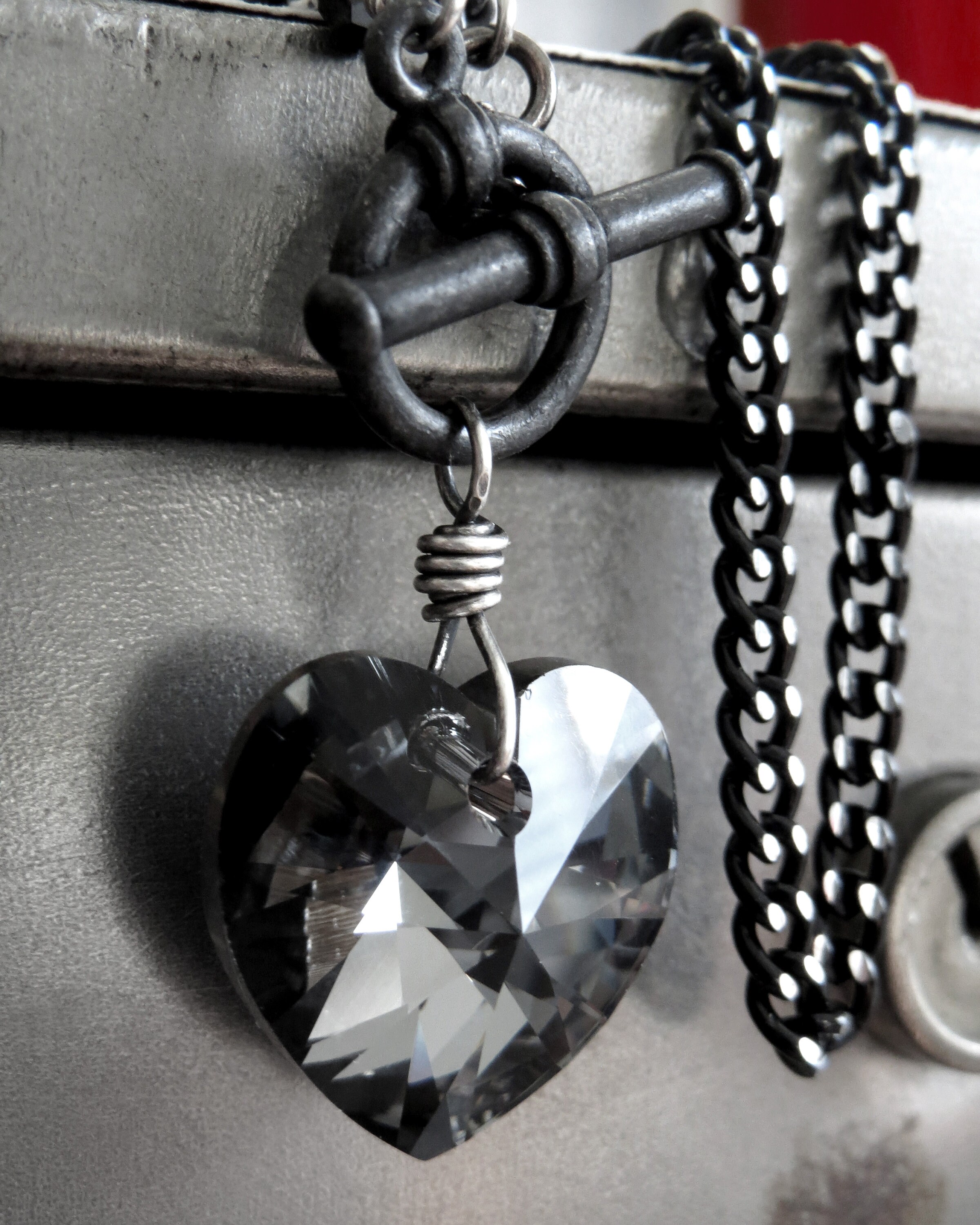 TOUGH LOVE V2 - Black Crystal Heart Pendant Necklace, Black